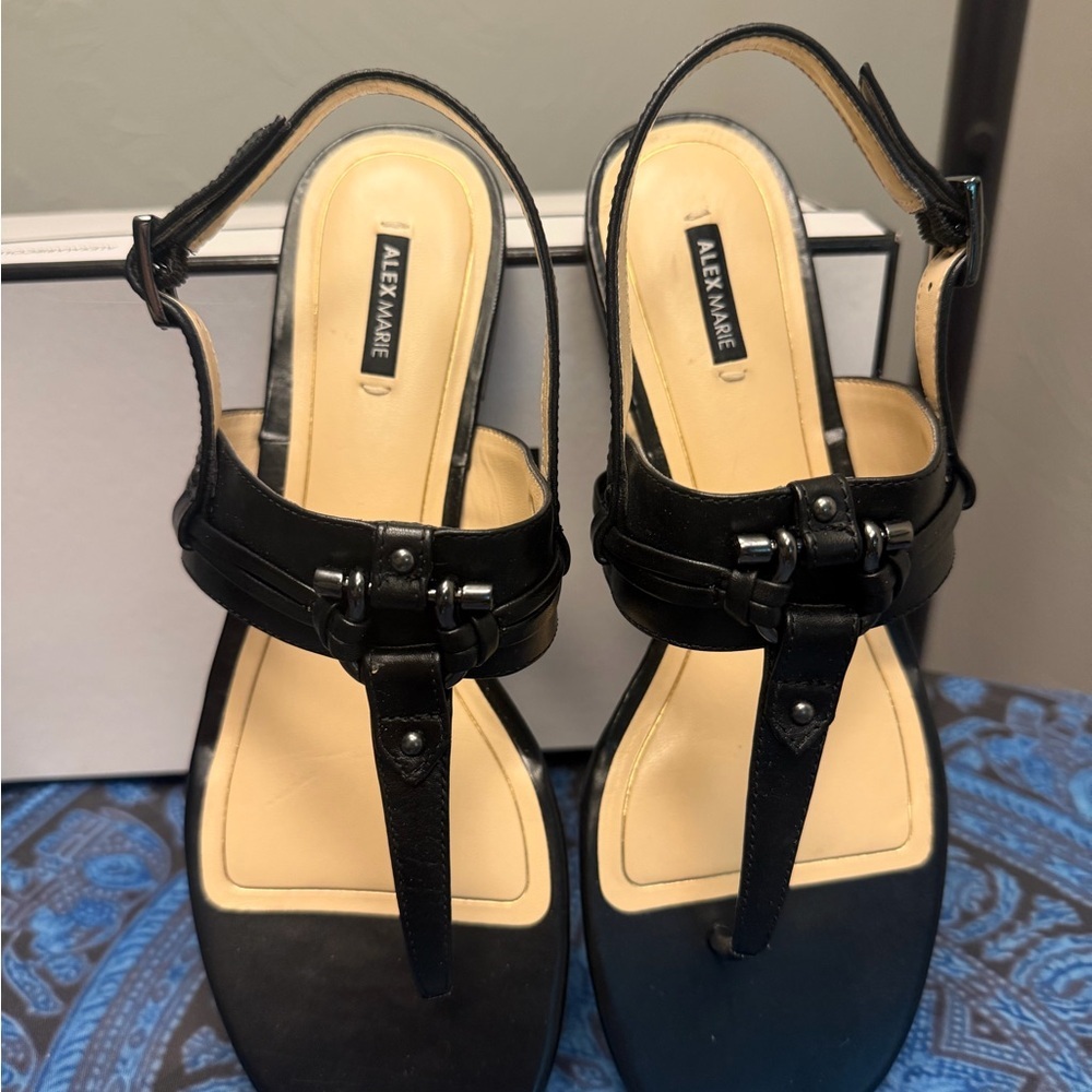 Alex Marie Black T-Strap Slingback Sandals